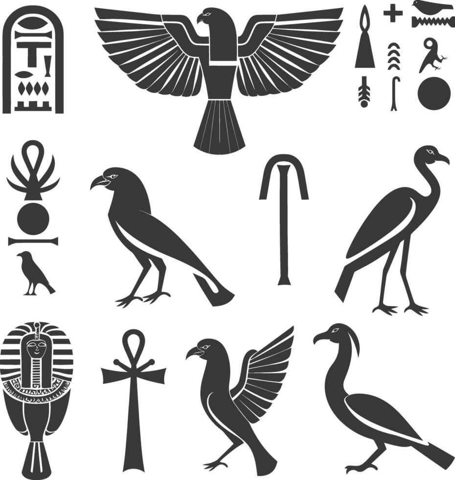 ai gegenereerd silhouet verzameling van oude Egyptische hiërogliefen symbool logo zwart kleur enkel en alleen vector