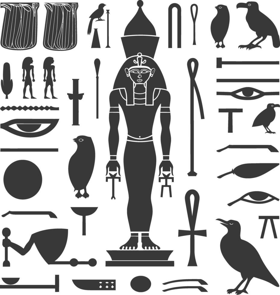 ai gegenereerd silhouet verzameling van oude Egyptische hiërogliefen symbool logo zwart kleur enkel en alleen vector