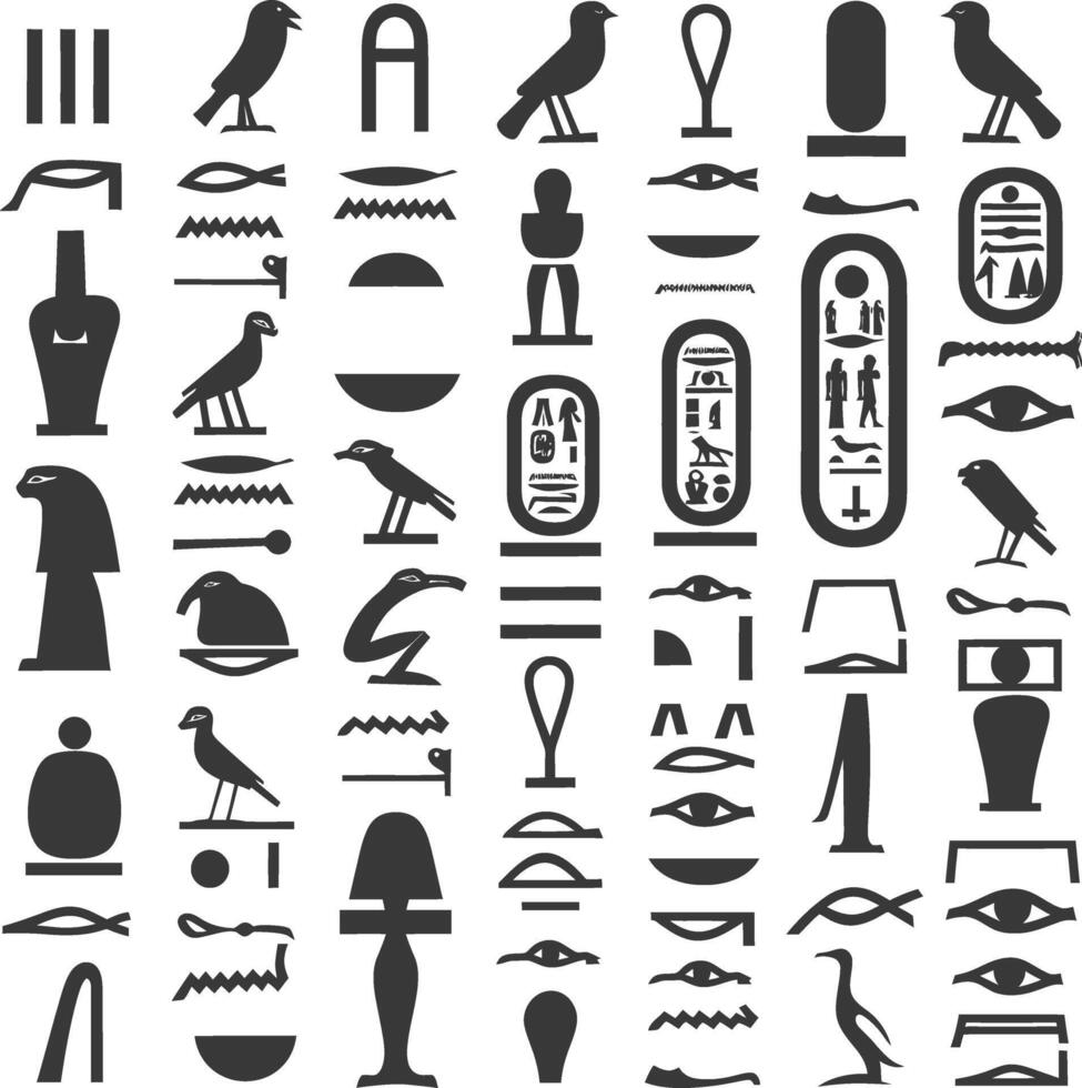 ai gegenereerd silhouet verzameling van oude Egyptische hiërogliefen symbool logo zwart kleur enkel en alleen vector