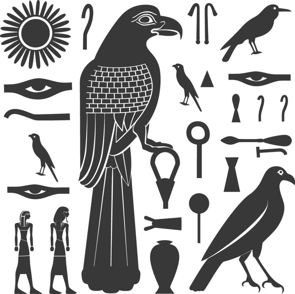 ai gegenereerd silhouet verzameling van oude Egyptische hiërogliefen symbool logo zwart kleur enkel en alleen vector