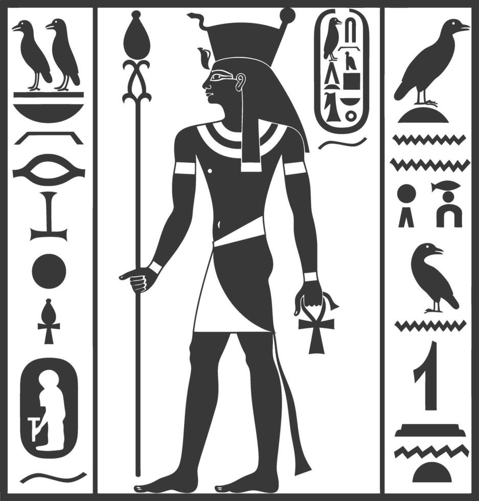 ai gegenereerd silhouet verzameling van oude Egyptische hiërogliefen symbool logo zwart kleur enkel en alleen vector