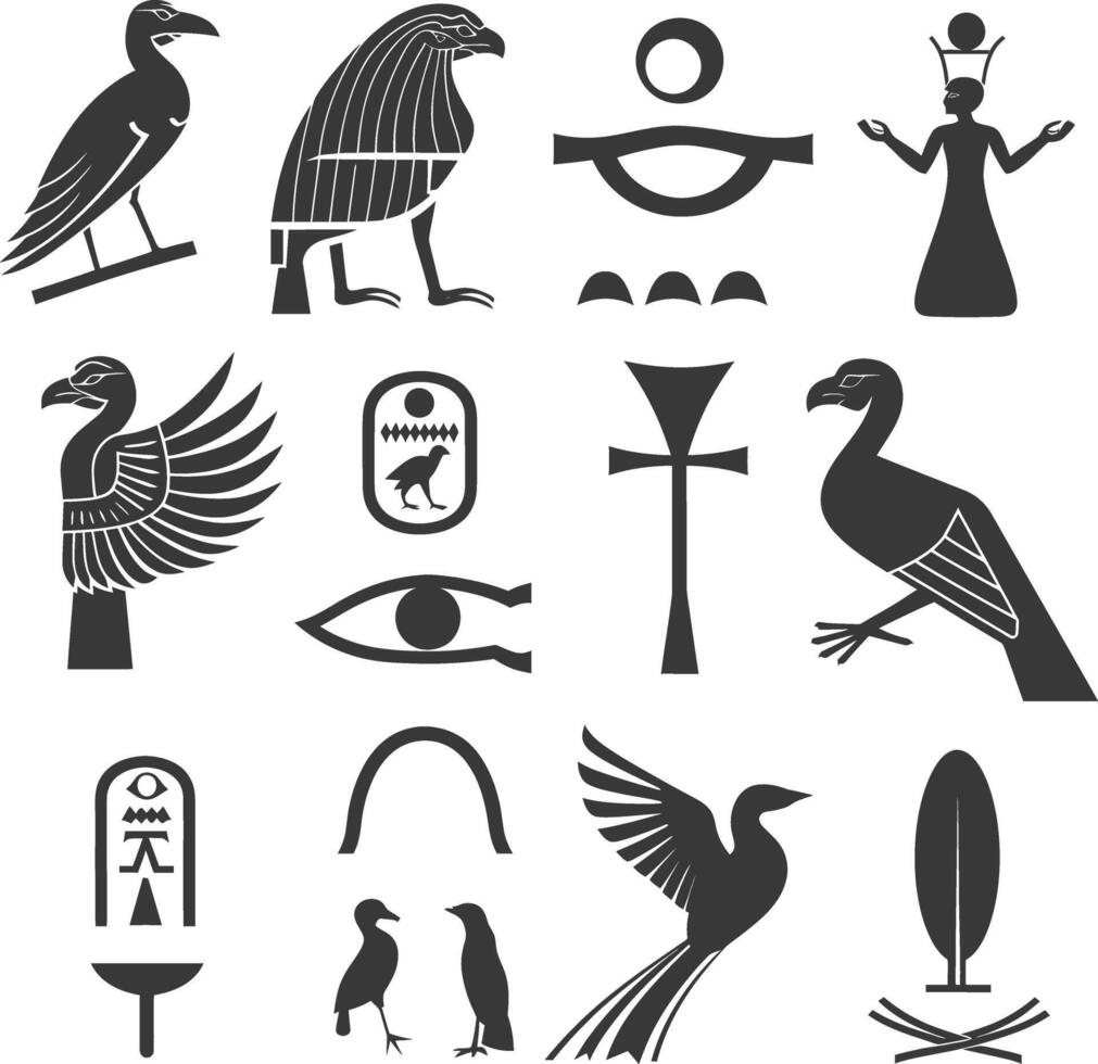 ai gegenereerd silhouet verzameling van oude Egyptische hiërogliefen symbool logo zwart kleur enkel en alleen vector