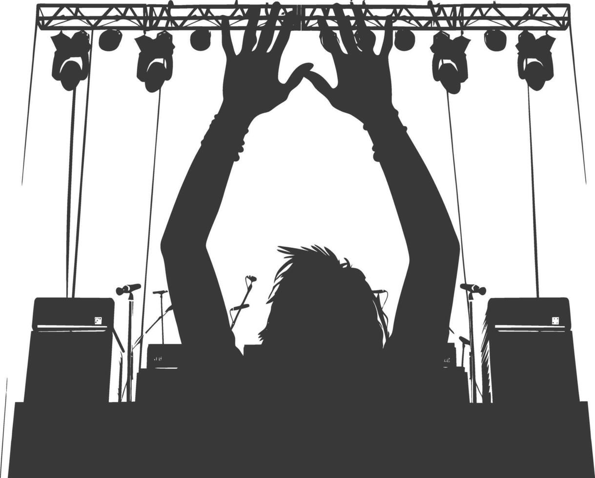 ai gegenereerd silhouet handen verheven Bij een muziek- festival zwart kleur enkel en alleen vector