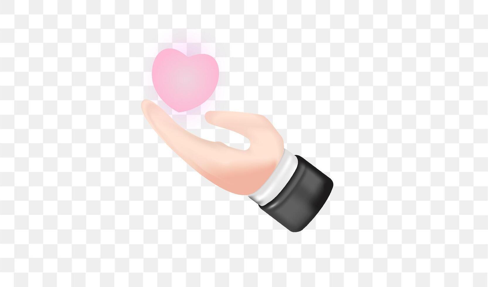 3d hart vorm in menselijk hand- geïsoleerd. Holding een hart teken. concept van liefdadigheid, bijdrage, liefde, helpen, leven verzekering en bijstand. vector illustratie