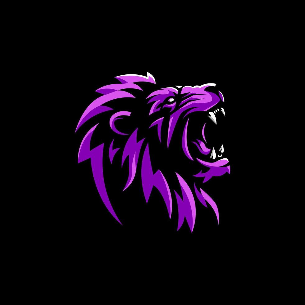 leeuw brullen in Purper logo ontwerp vector