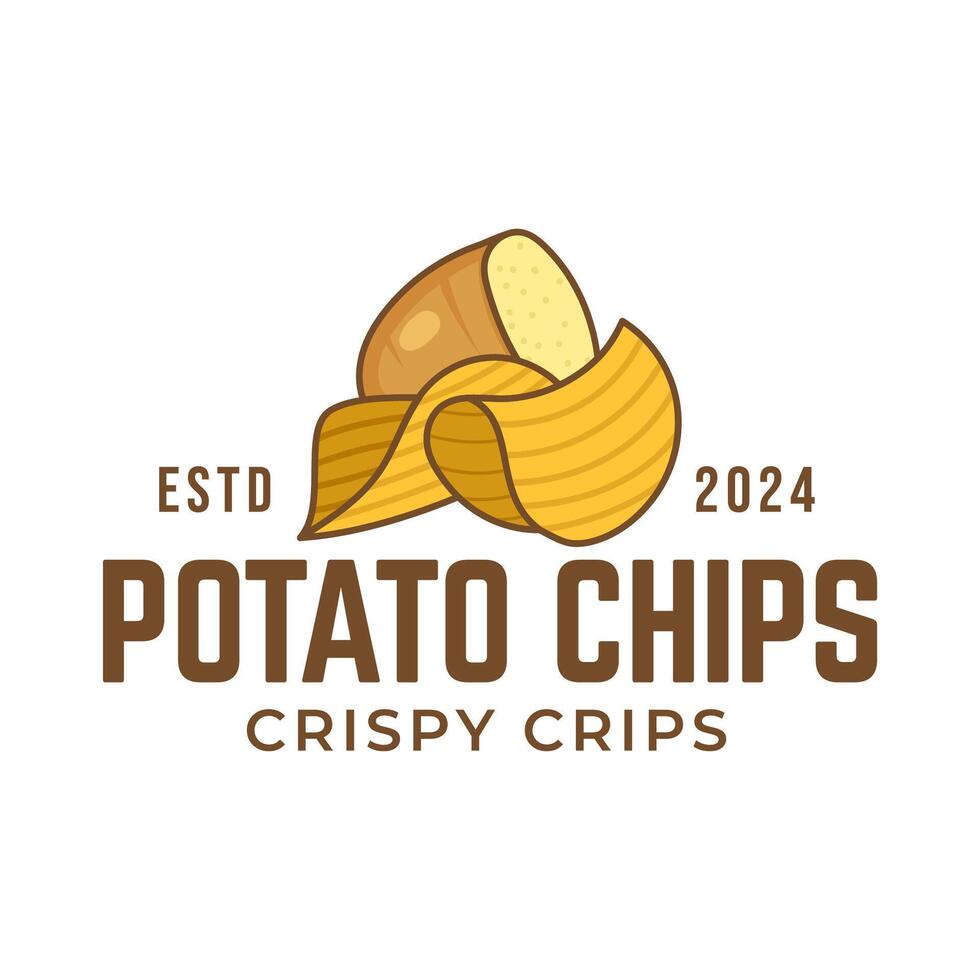 logo aardappel chips, voedsel en tussendoortje logo met gemakkelijk aardappel tekenfilm, uniek voedsel, tussendoortje, chips bedrijf identiteit vector icoon geïsoleerd Aan wit achtergrond