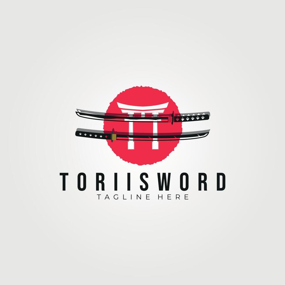 torii zwaard logo wijnoogst vector illustratie ontwerp, rood punt Japans