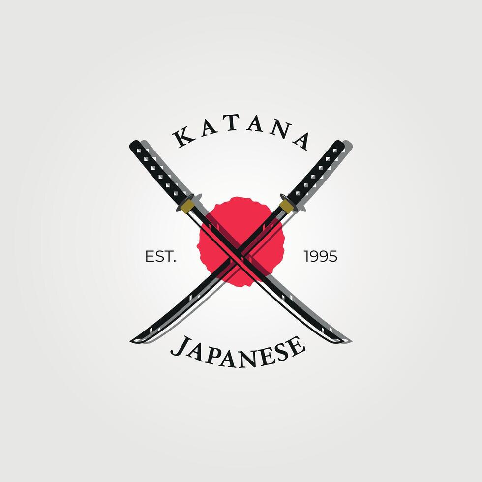 katana logo vector wijnoogst illustratie ontwerp, bushido Japans