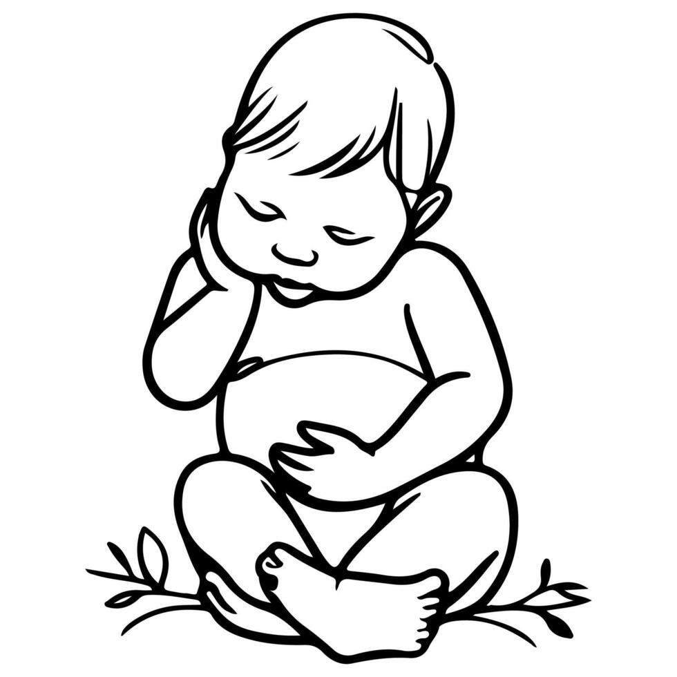 doorlopend een zwart lijn kunst hand- tekening pasgeboren aan het liegen of slapen doodles schets stijl vector illustratie Aan wit achtergrond