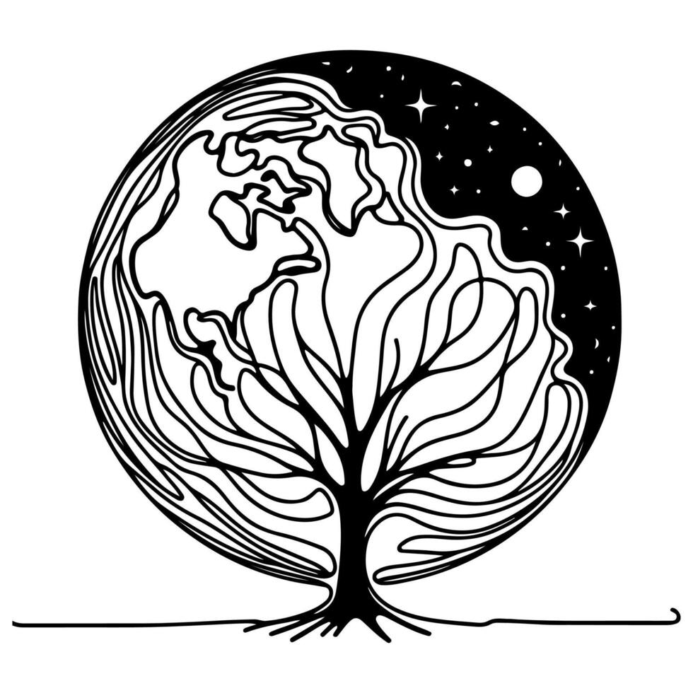 eco aarde planeet icoon tekening zwart cirkel van wereldbol wereld milieu dag hand- trek schets aarde dag naar verminderen globaal opwarming groei concept vector illustratie
