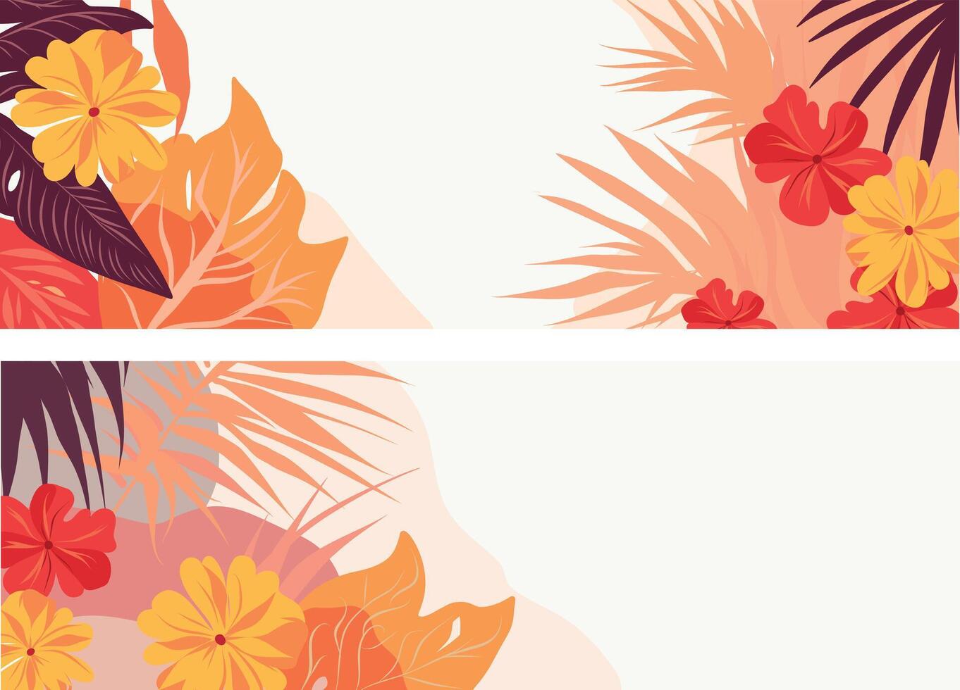 vector twee banners horizontaal ruimte voor tekst bloemen planten exotisch palm tropen toerisme schoonheidsspecialiste afdrukken typografie