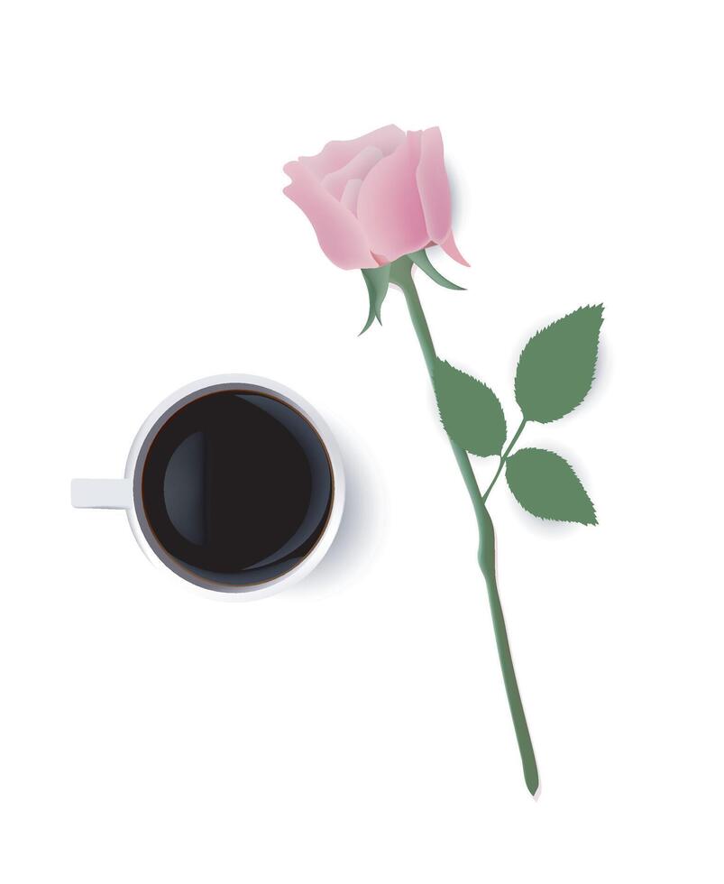 roze roos en koffie vector