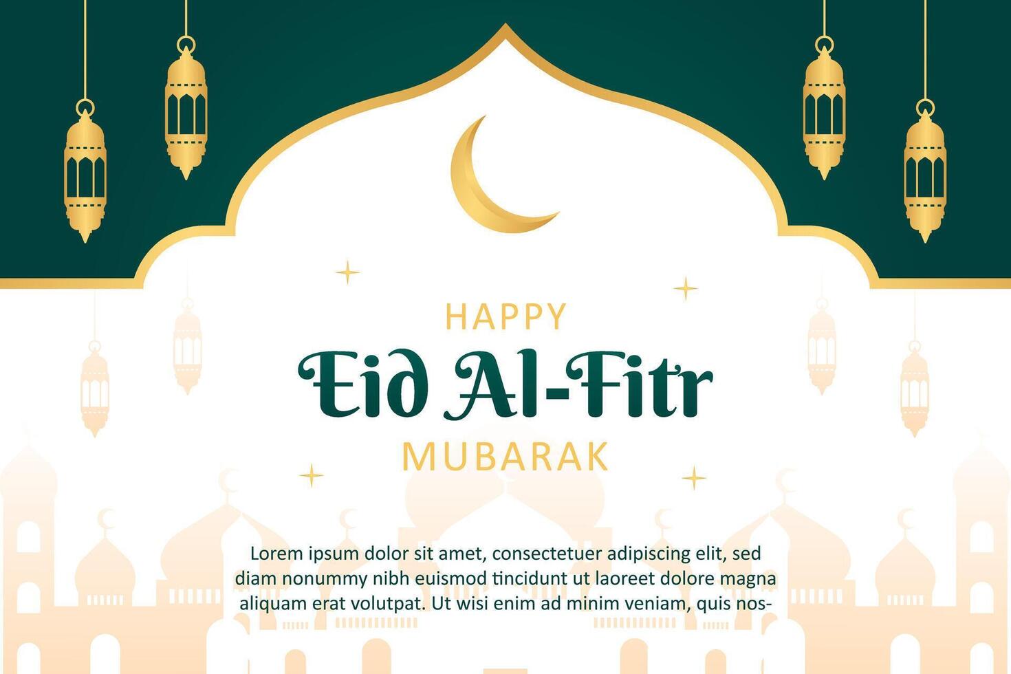 eid al-fitr mubarak Islamitisch groeten achtergrond illustraties. sjabloon banier ontwerp met goud kader, moskee, en lantaarn. kaart vector