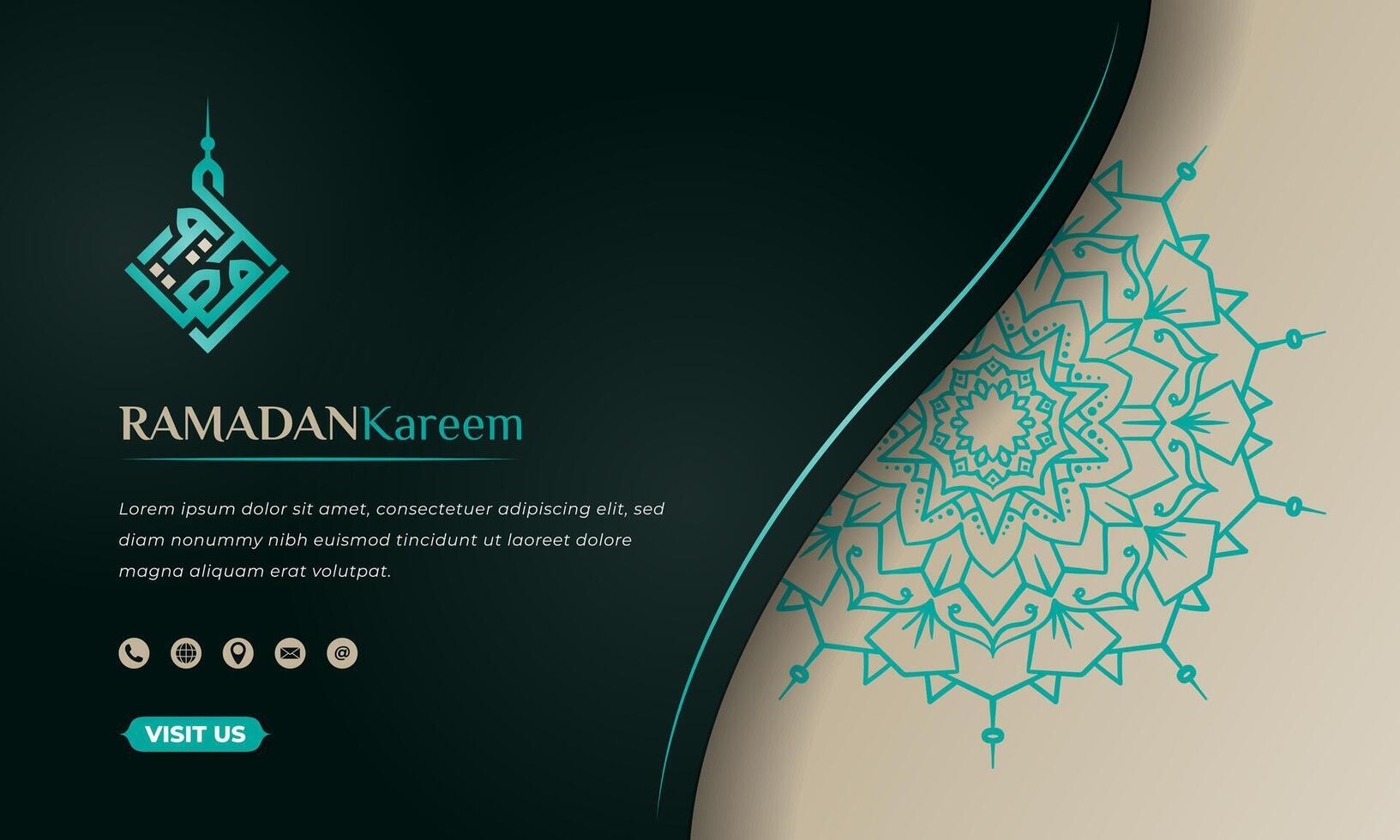 groen Islamitisch achtergrond met gemakkelijk mandala ontwerp in bruinen achtergrond voor Ramadan kareem. Islamitisch achtergrond in groen en bruinen ontwerp. Arabisch tekst gemeen is Ramadan kareem. vector