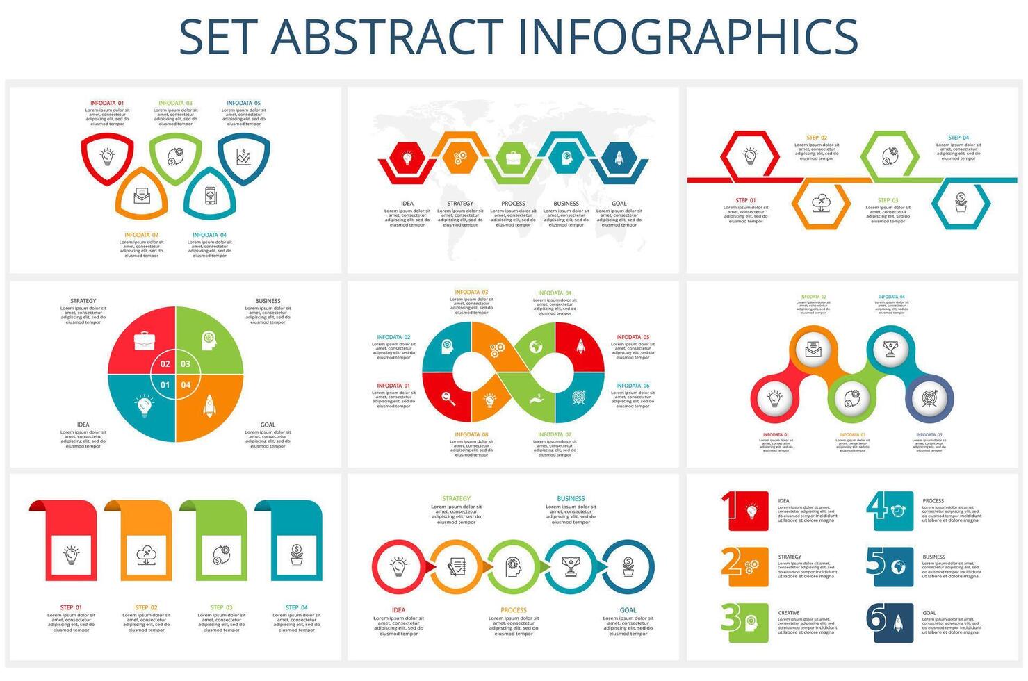 reeks abstract elementen van grafiek, diagram met stappen, opties, onderdelen of processen. sjabloon voor infografisch, presentatie. vector