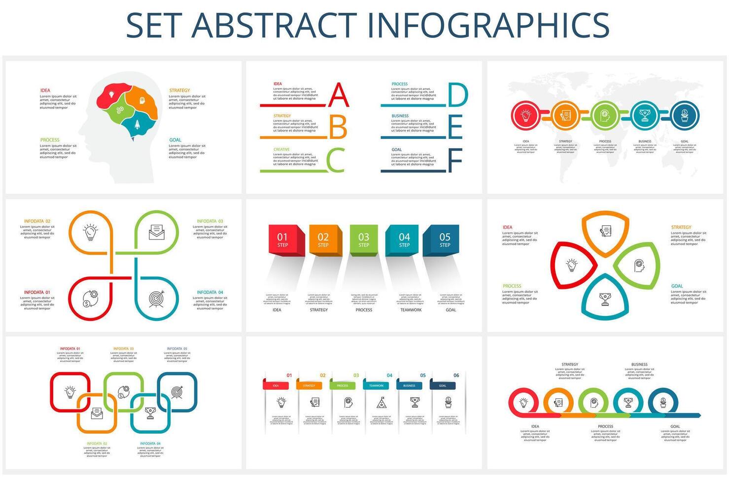 reeks abstract elementen van grafiek, diagram met stappen, opties, onderdelen of processen. sjabloon voor infografisch, presentatie. vector