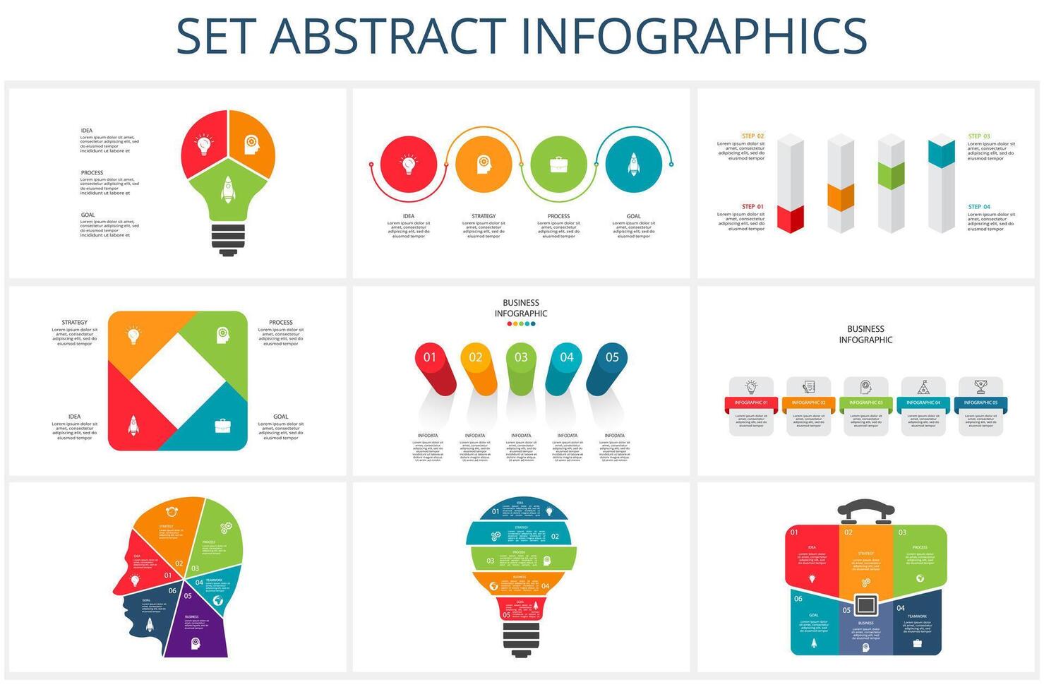 reeks abstract elementen van grafiek, diagram met stappen, opties, onderdelen of processen. sjabloon voor infografisch, presentatie. vector