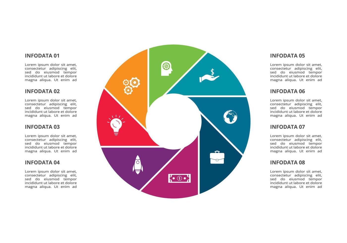 creatief concept voor infographic met 8 stappen, opties, onderdelen of processen. bedrijf gegevens visualisatie. vector