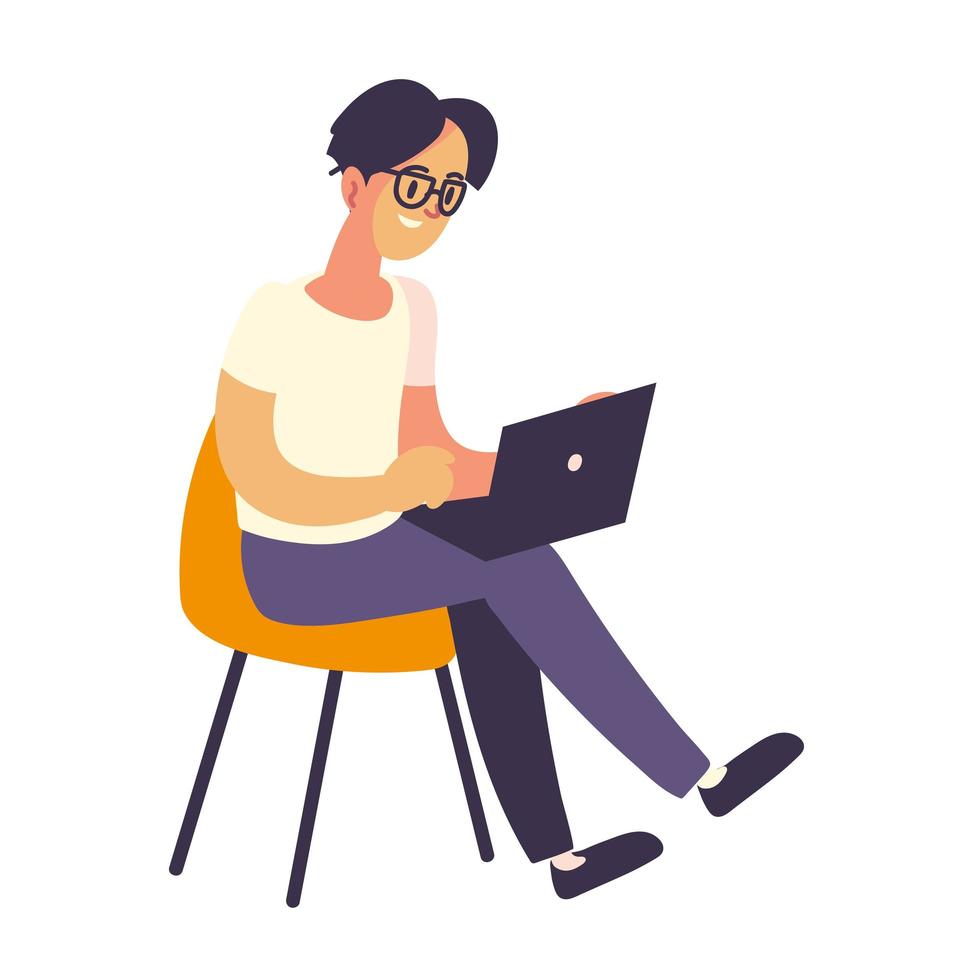 freelance man met laptop vector