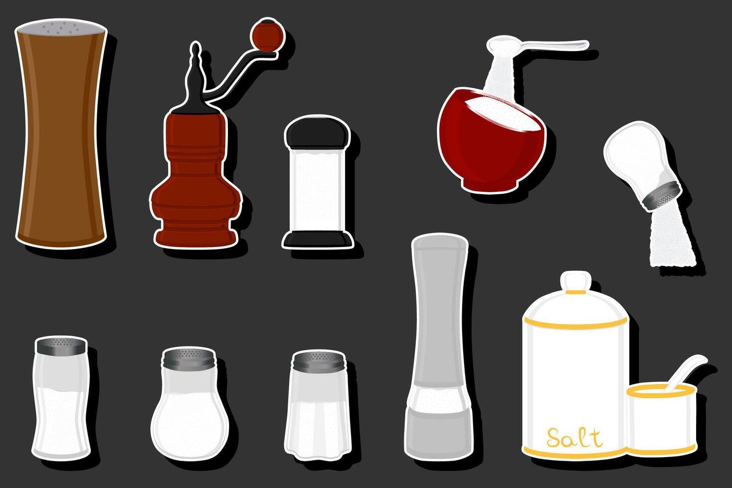 illustratie Aan thema groot reeks verschillend types ware gevulde zout voor biologisch Koken vector