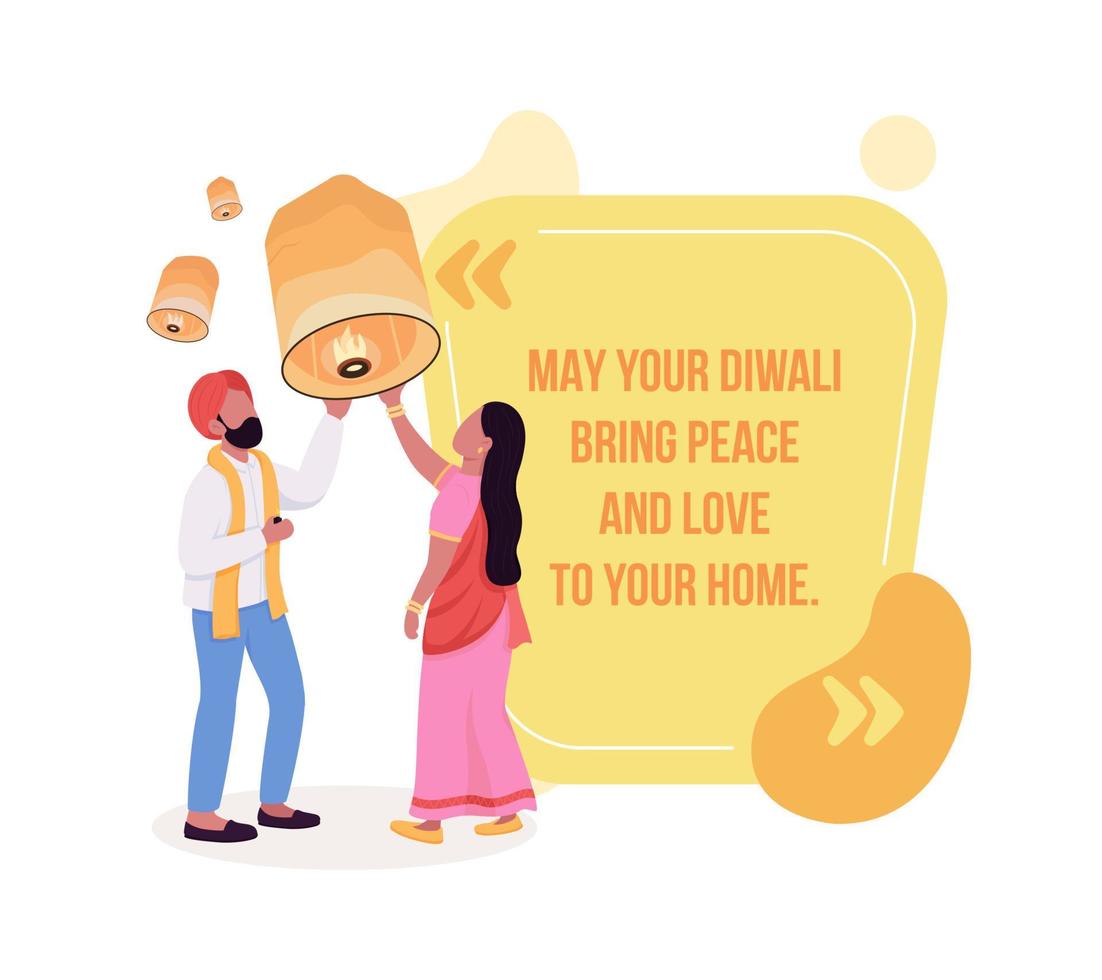 diwali viering vector quote box met platte karakters
