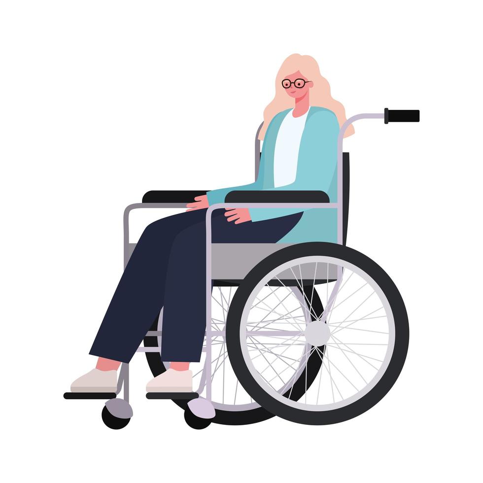 vrouw op rolstoel en blauwe jas vector