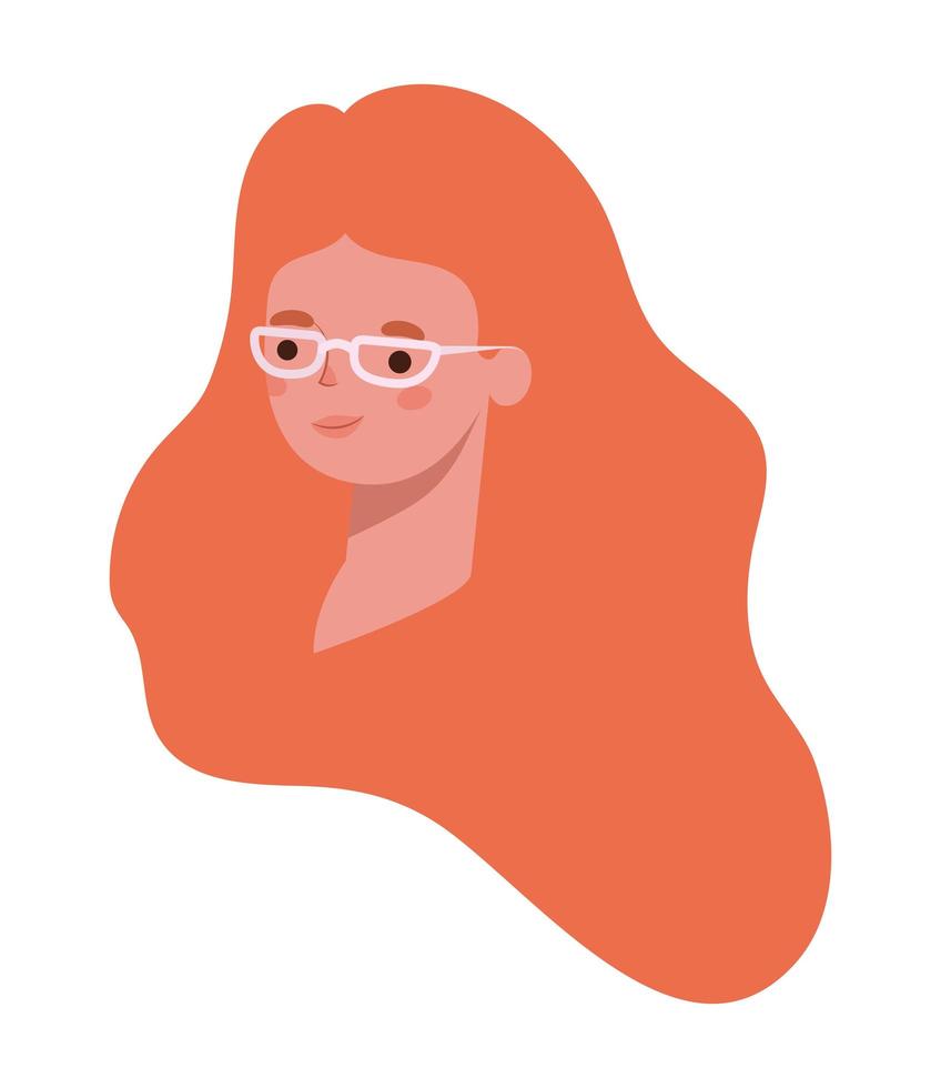 rood haar vrouw cartoon hoofd met bril vector design