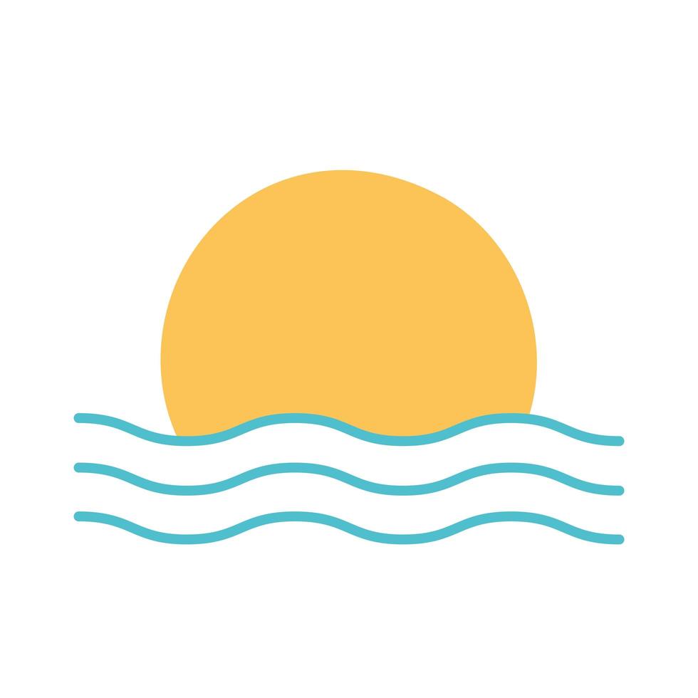 zon op zee vlakke stijl icoon vector design