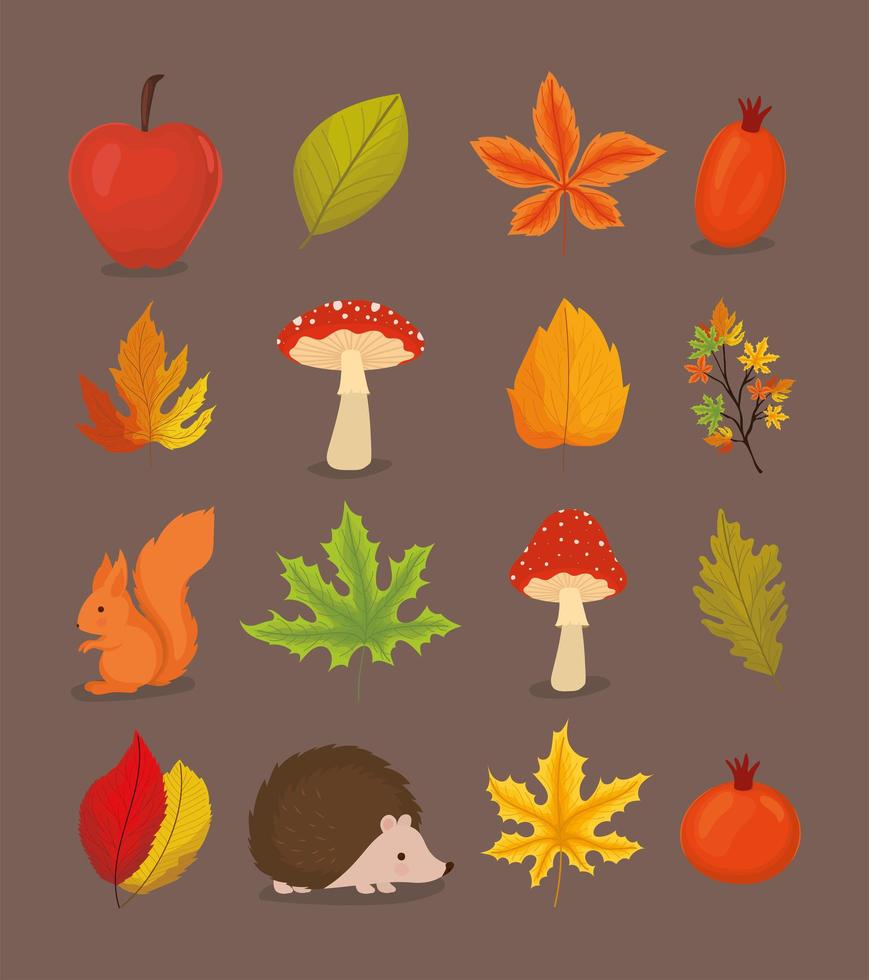 zestien herfstitems vector