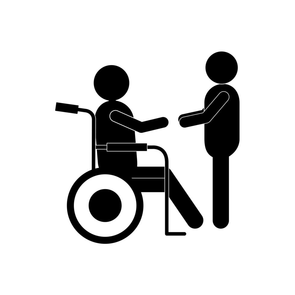 man helpt andere op rolstoel silhouet stijl icoon vector design