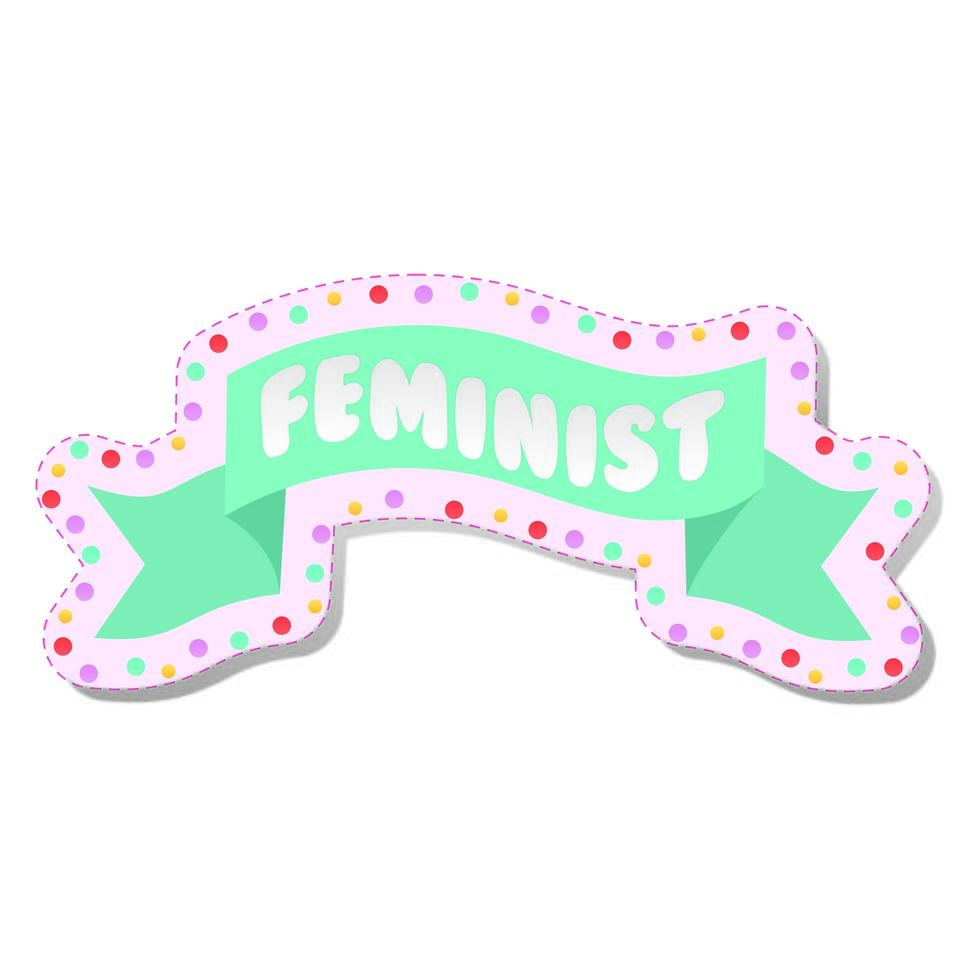 feministische letters op een hemelsblauw lint feministische stickers vector
