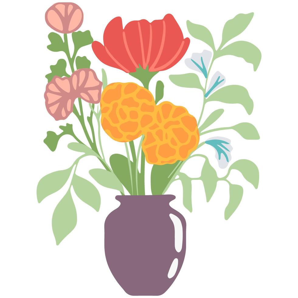 mooi boeketten met tuin en wild bloemen vector vlak illustratie. divers bloeiend planten met stengels en bladeren geïsoleerd Aan wit. bloemen decoratie of geschenk