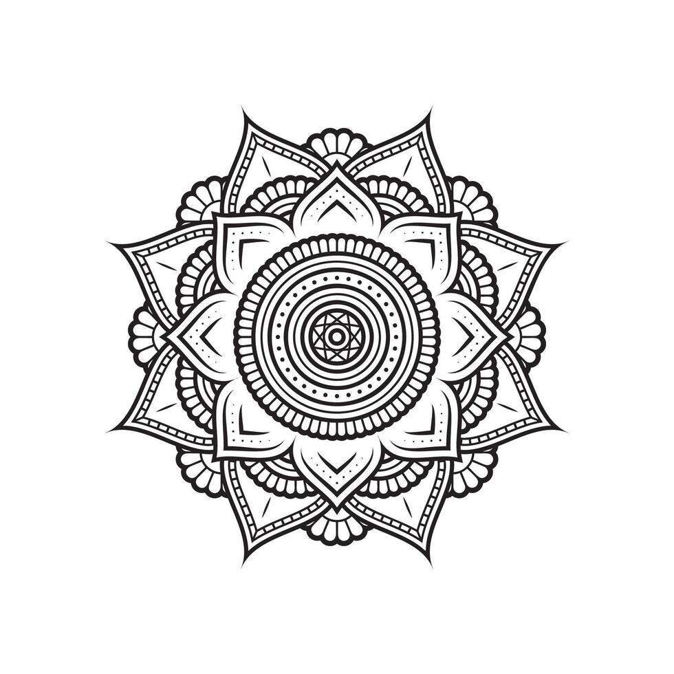 etherisch tekening van lotus mandala lijn kunst in zwart en wit monochroom vector