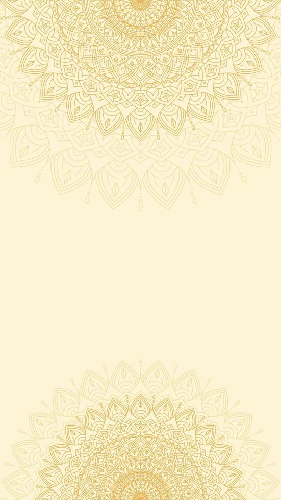 stralend gouden blanco verticaal vector achtergrond versierd met ingewikkeld sier- dun mandala lijnen