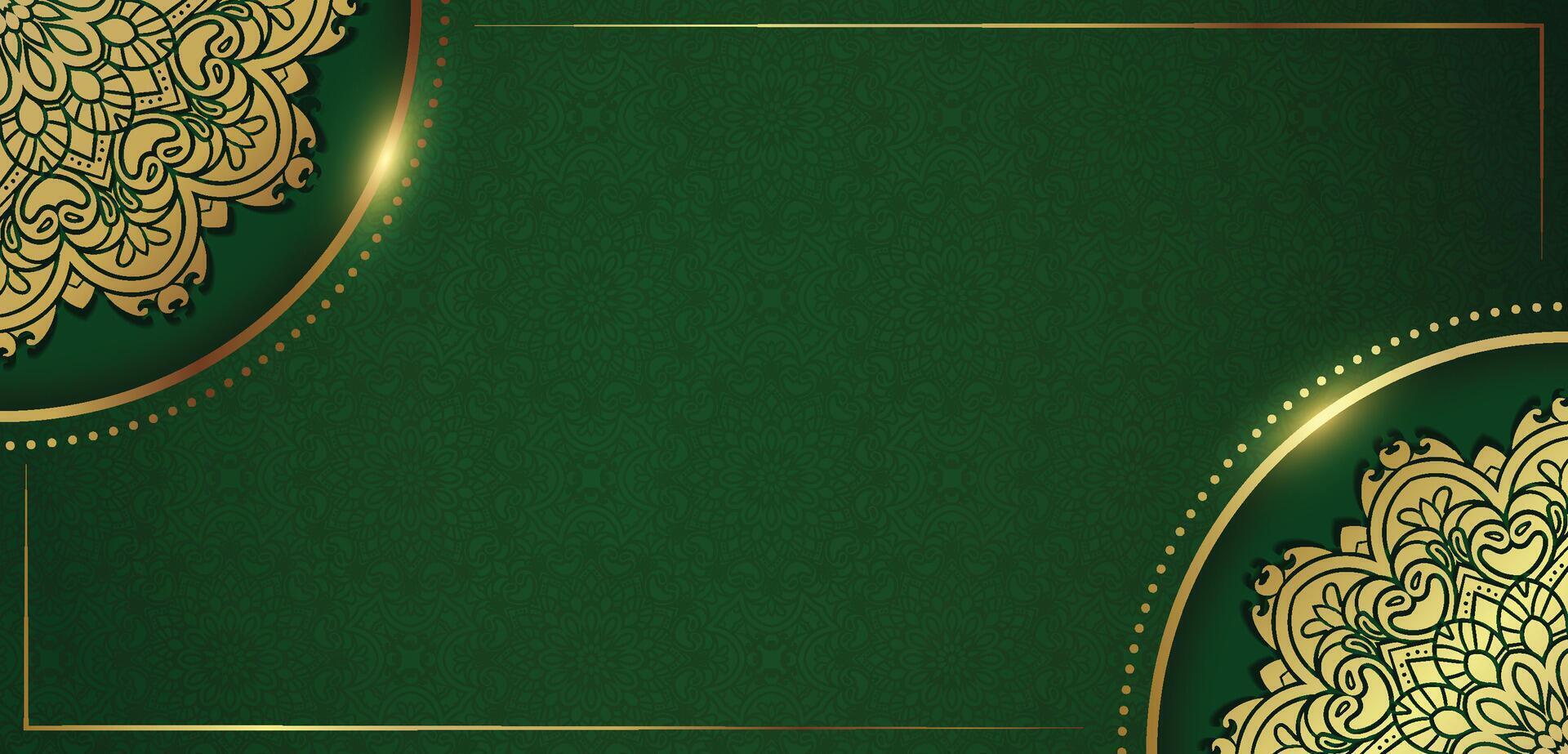 Islamitisch horizontaal banier voor evenement in groen en goud kleur vector