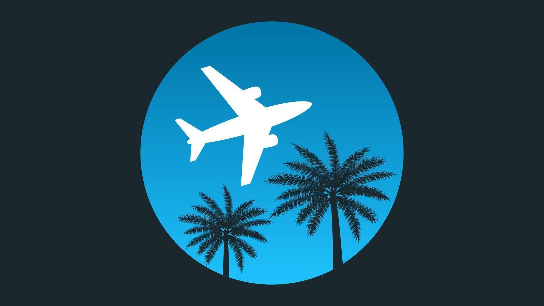 de vlak vliegt over- palm bomen tegen de blauw lucht. aankomst van de vlak Aan vakantie Bij de toevlucht vector