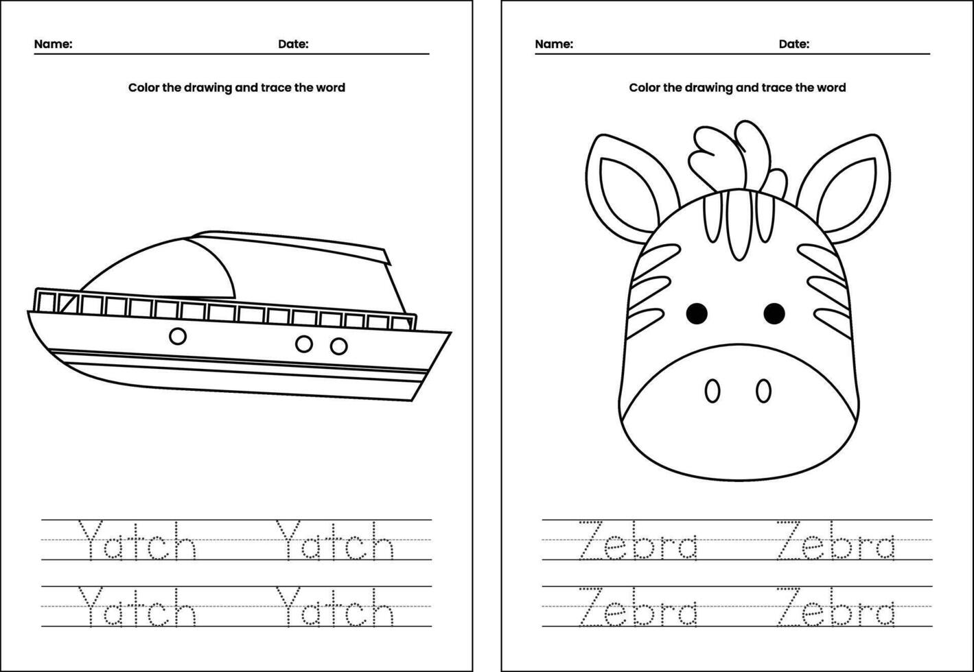 vlak ontwerp vector afdrukbare kleur bladzijde werkblad voor kinderen werkzaamheid handschrift praktijk