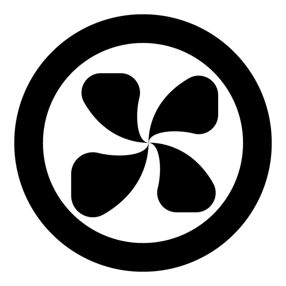 vier gelobd ventilator blad peddelen vin ventilatie blad icoon in cirkel ronde zwart kleur vector illustratie beeld solide schets stijl