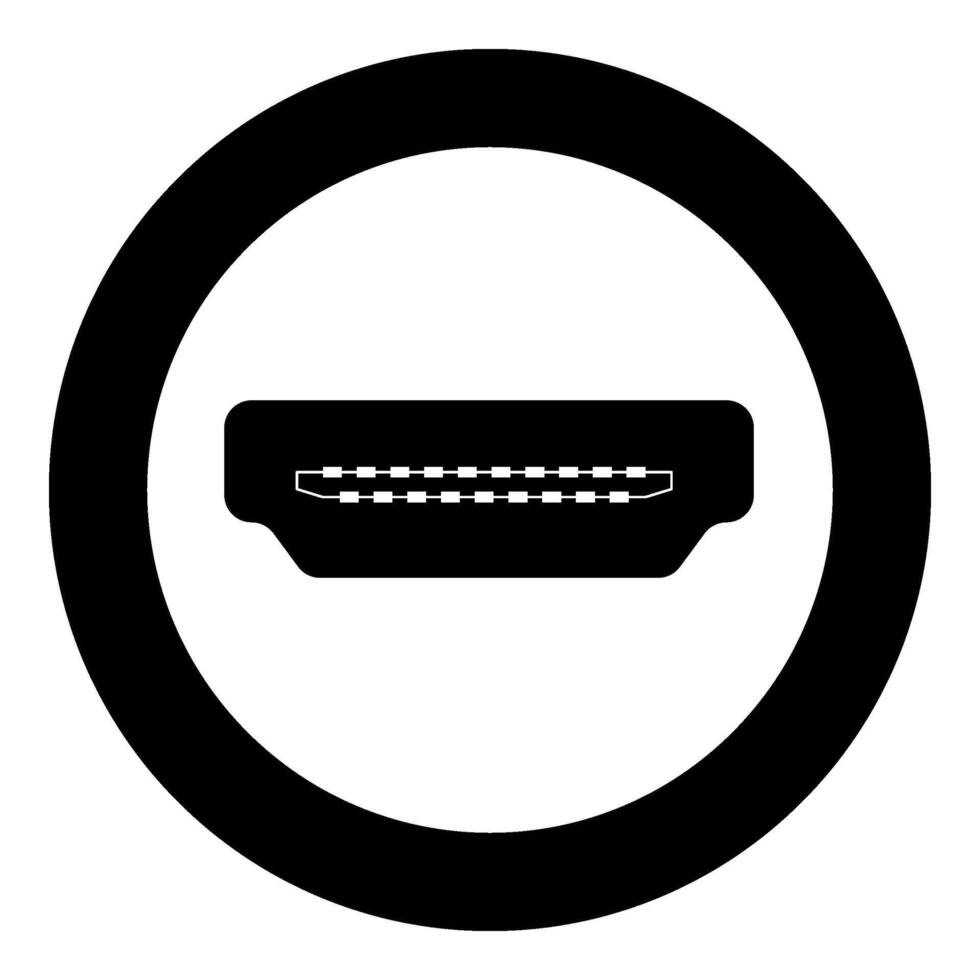 hdmi haven stopcontact icoon in cirkel ronde zwart kleur vector illustratie beeld solide schets stijl