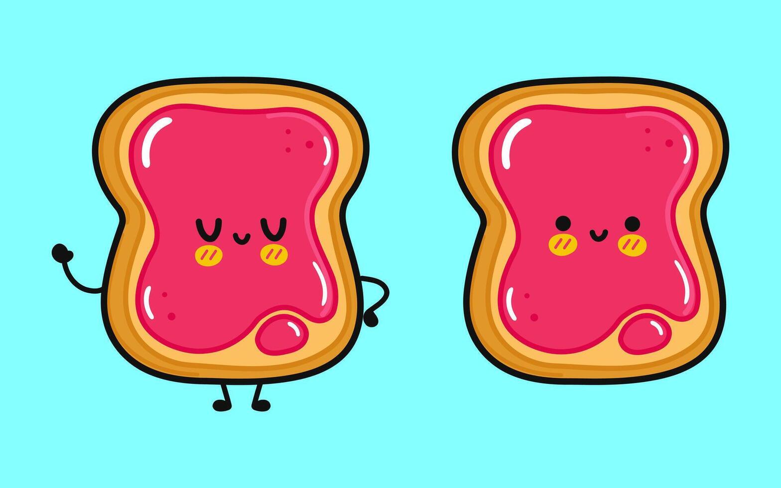 schattig grappig geroosterd brood stuk van brood met jam. vector hand- getrokken tekenfilm kawaii karakter illustratie icoon. geïsoleerd Aan blauw achtergrond. geroosterd brood stuk van brood met jam karakter concept