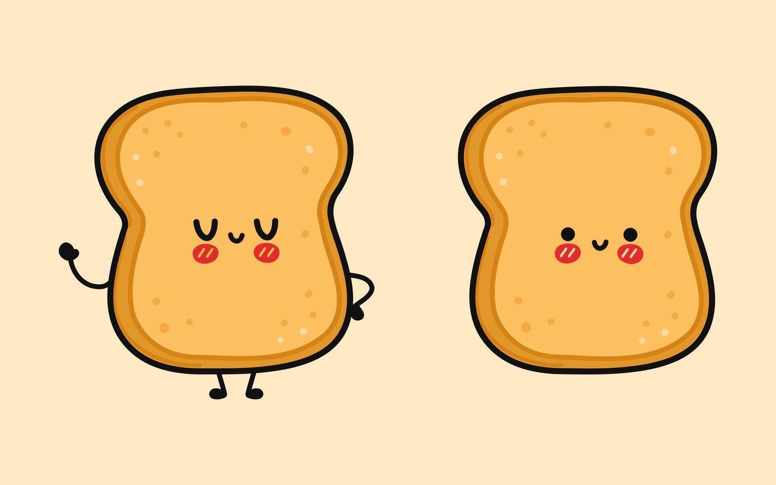 schattig grappig geroosterd brood stuk van brood. vector hand- getrokken tekenfilm kawaii karakter illustratie icoon. geïsoleerd Aan bruin achtergrond. geroosterd brood stuk van brood karakter concept