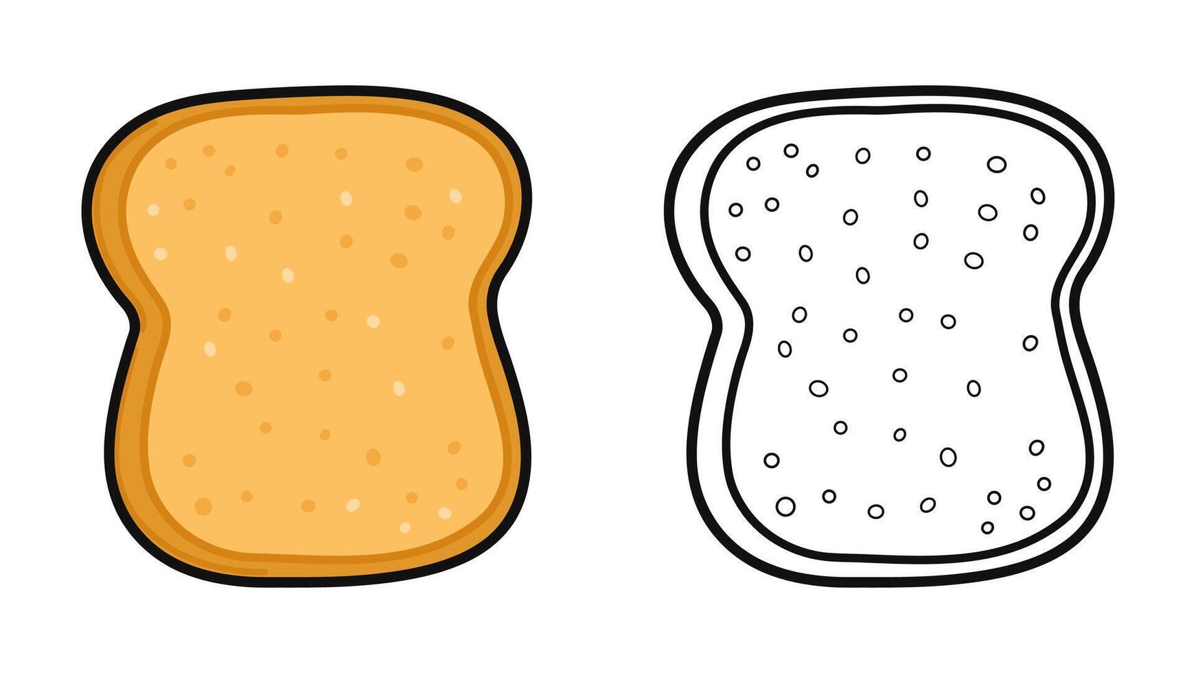 grappig schattig gelukkig geroosterd brood stuk van brood tekens bundel set. vector hand- getrokken tekenfilm kawaii karakter illustratie icoon. schattig geroosterd brood stuk van brood. schets tekenfilm illustratie voor kleur boek