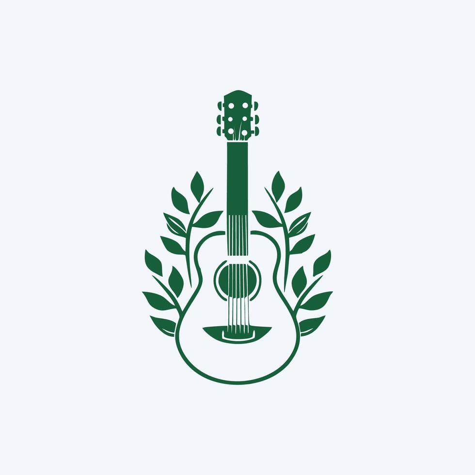 ai gegenereerd natuurlijk eco gitaar logo gitaar blad natuurlijk logo vector icoon illustratie ontwerp.