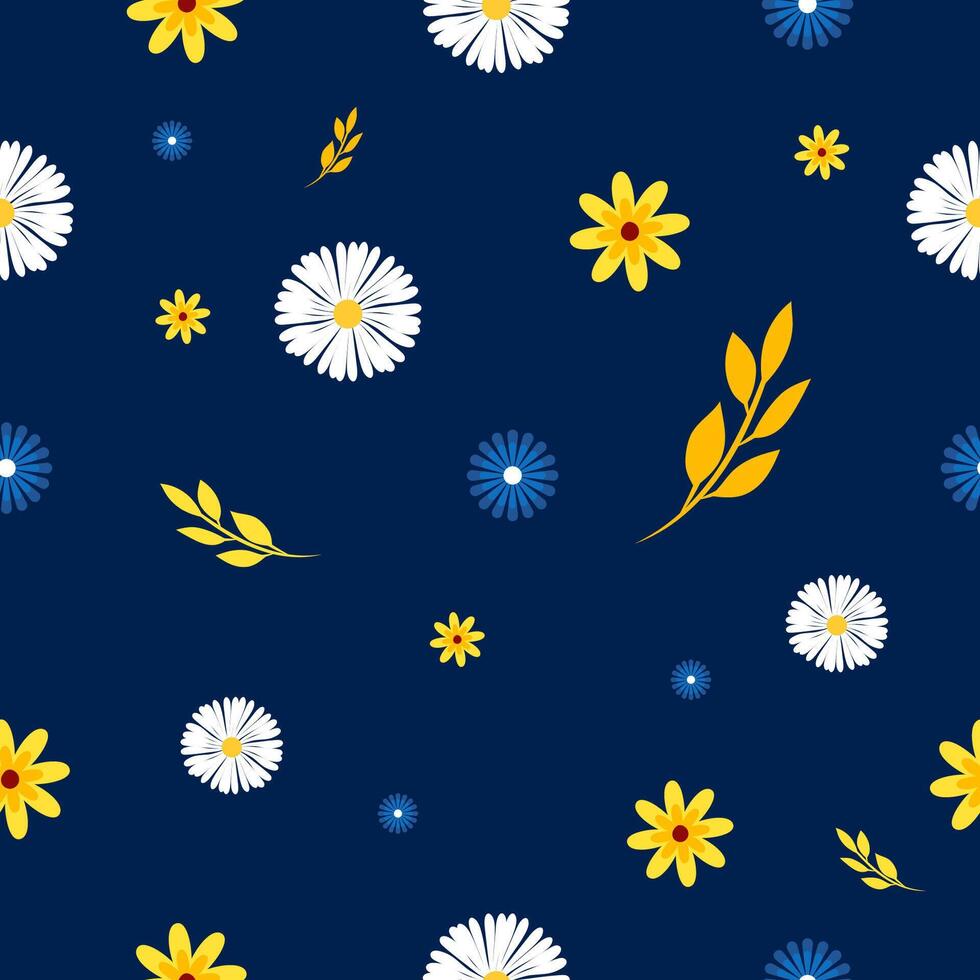 blauw patroon met bloemen. vector grafiek