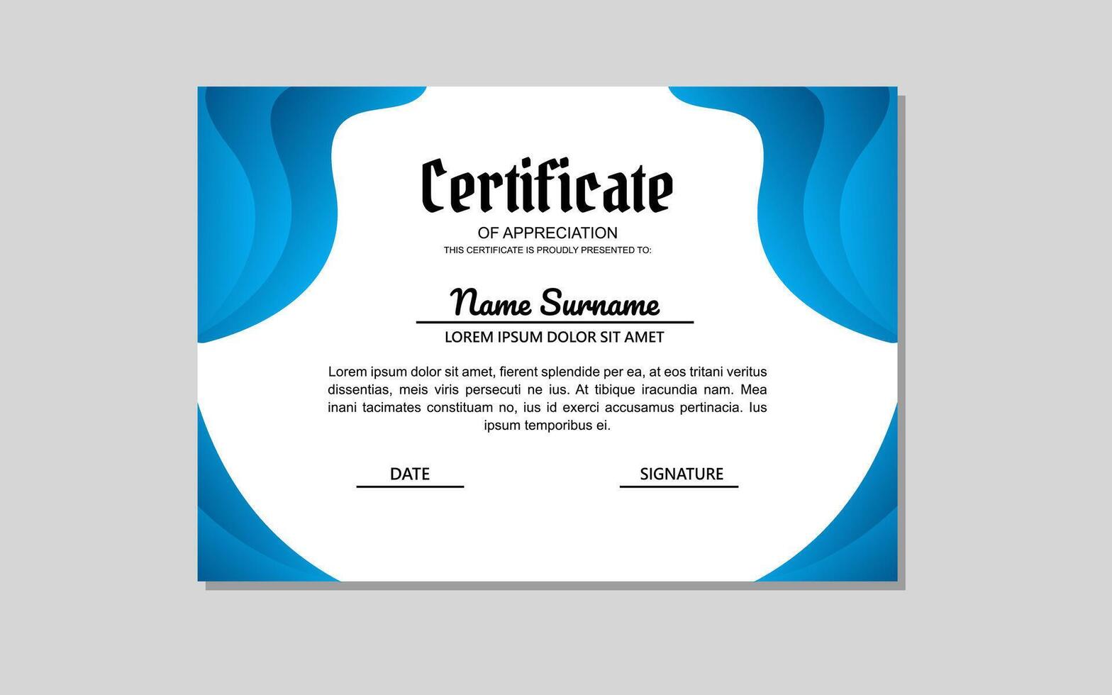 certificaat sjabloon ontwerp in blauw abstract stijl voor onderwijs en bedrijf waardering vector