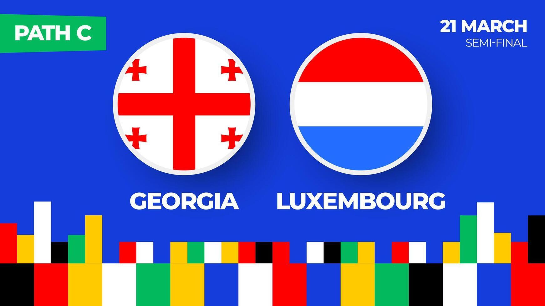 Georgië vs Luxemburg Amerikaans voetbal 2024 wedstrijd. Amerikaans voetbal 2024 playoff kampioenschap bij elkaar passen versus teams intro sport achtergrond, kampioenschap wedstrijd laatste poster, vlak stijl vector illustratie