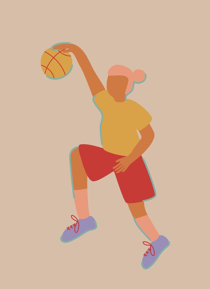 vlak vector illustratie met een silhouet van een vrouw spelen basketbal vector illustratie