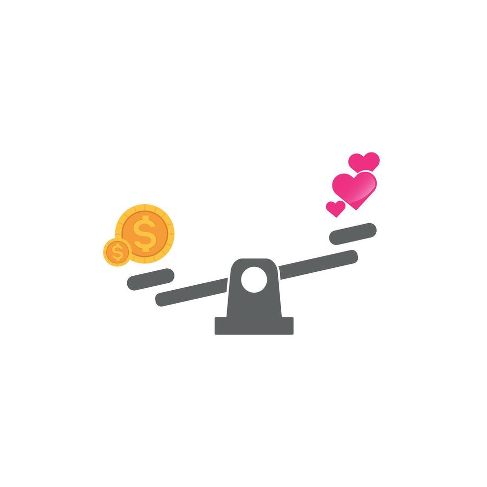 vector illustratie ontwerp van balans balans tussen liefde en geld.