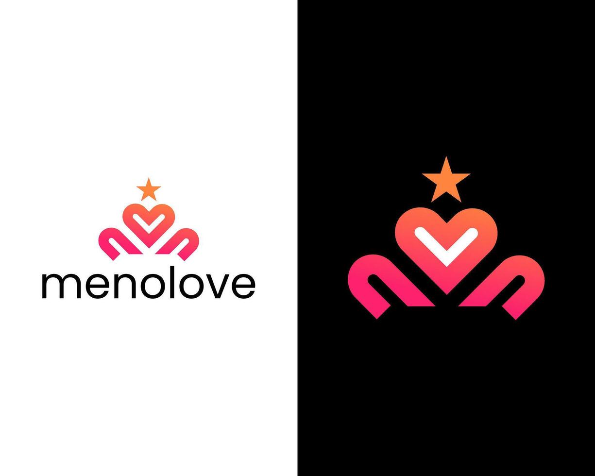 m met ster en hart combinatie creatief icoon logo vector