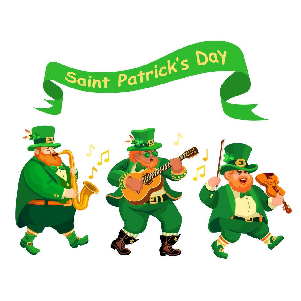muzikanten in elf van Ierse folklore kostuums. heilige patricks dag. Iers vakantie vector. vector
